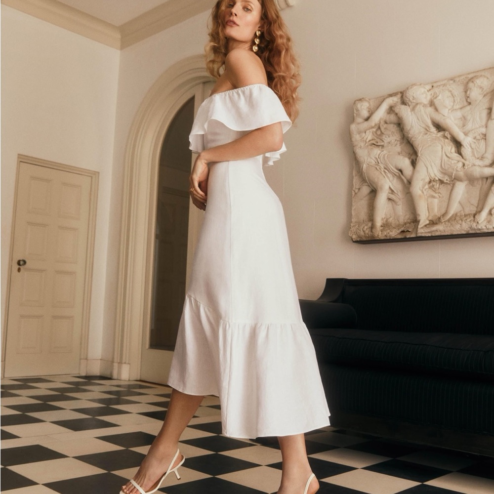 Reformation Baela White Off-Shoulder Dress